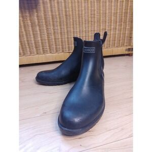 Amoji Unisex Ankle Chelsea Black Rain Short Rubber Boots Garden Boot29"= Size 14